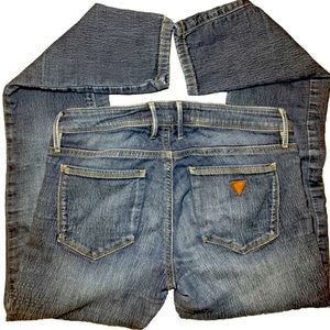 Women Dark Wash GUESS Los Angeles 1981 Slim Fit Tapered Ankle Blue Jeans Size 26